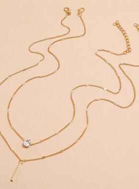 Small diamond long fringe pendant necklace two-piece set项链