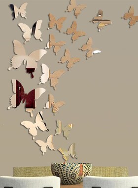 12Pcs/lot 3D Butterfly Mirror Wall Sticker Decal Wall Art Re
