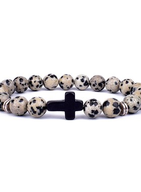 Charm Natural Stone Cross Bracelet faith Black Matte lucky