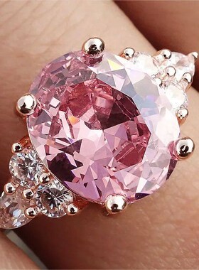 Big Oval Stone Pink Zircon Ring Female Luxury Crystal Engage