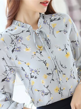 Blusas Women Tops Blouses Ladies Chiffon Long Sleeve Floral