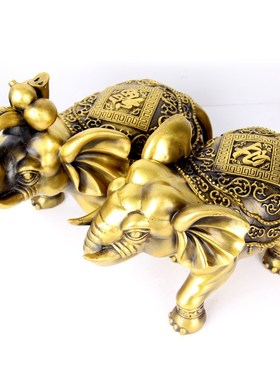 朴器 擦黑色1尺铜财富象一对 铜大象摆件 铜财象 铜福象 大象一对