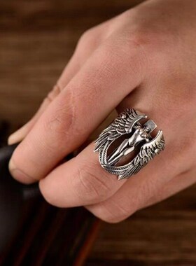 Mens retro ring Jesus cross angel wings hipster domineering