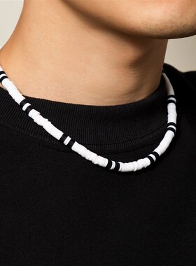 IngeSight.Z White Black Color Soft Clay Beads Choker Necklac