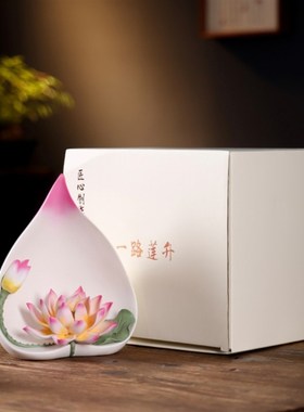 一路连升陶瓷莲花摆件手工瓷花中式客厅玄关佛前装饰工艺品礼品