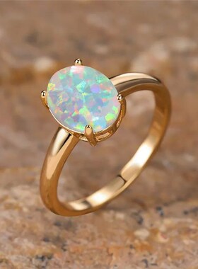 Big Oval Stone Engagement Ring White Fire Opal Egg Rings For