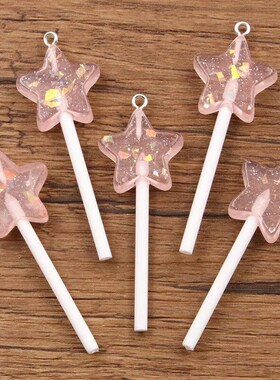 10Pcs 21*59MM 6 Color Bling Glitter Star Lollipop Resin Char