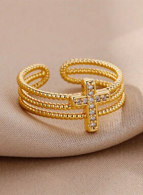 New in Zircon Cross Rings For Women Adjustable Stainless Ste