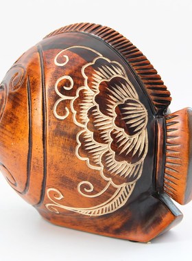 美木传奇富贵鱼大号存钱罐木雕可爱储蓄罐创意招财吉祥摆件