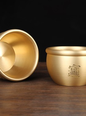 铜缸摆件 大水缸 小号铜缸摆件配水晶元宝