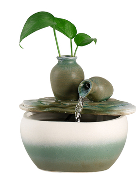 陶瓷循环流水生财鱼缸摆件招财进宝家居办公桌装饰开业乔迁礼品