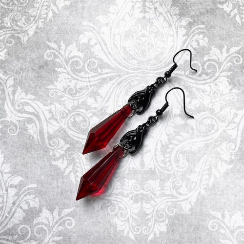 Black Bat with Red Teardrop Earrings哥特风黑蝙蝠红泪珠耳环 - 图1
