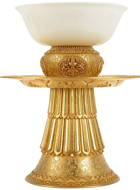 八吉祥供水碗羊脂玉瓷贡杯 家用装饰用品摆件 净水杯高脚托盘摆件