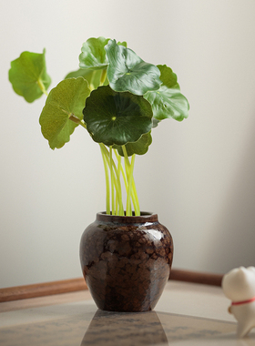 颂物 复古陶罐小花器摆件创意陶瓷迷你花缸 桌面博古架装饰品摆设