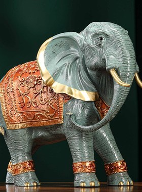 吉祥富贵黄铜富贵吉祥大象摆件一对家居装饰摆设乔迁新居礼