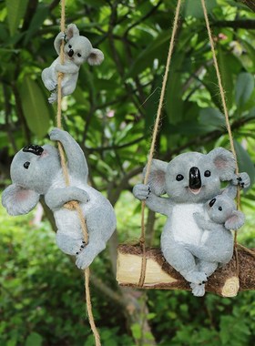 呆萌澳洲国宝动物考拉秋千摆件花园装饰品阳台庭院树脂工艺品配件