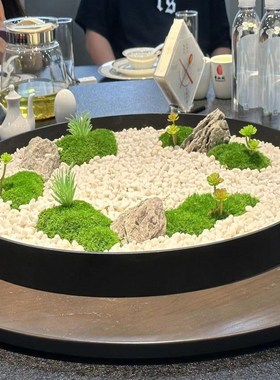 酒店会所圆桌转盘中间摆件圆桌中心摆台餐桌花摆花圆形装饰微景观