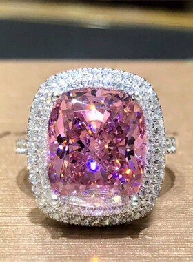 Huitan Personality Big Pink Cubic Zirconia Wedding Rings for
