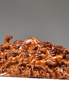 花梨木雕八骏马摆件客厅装饰实木马乔迁新居礼品办公公司开业礼品