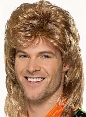 Men's mullet wig, men's wig, punk long curly hair,