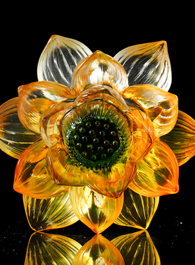 古法琉璃莲花摆件荷花供奉家居佛堂烛台供花手工寺院桌面工艺品