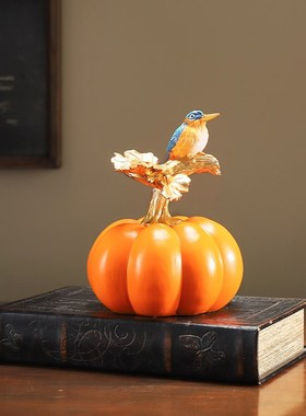 创意动物摆件家居客厅丰收南瓜小鸟办公室酒柜工艺装饰品摆设