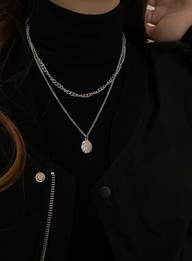 Double Layer Necklace Girl欧美轻奢小众气质钛钢双层项链女