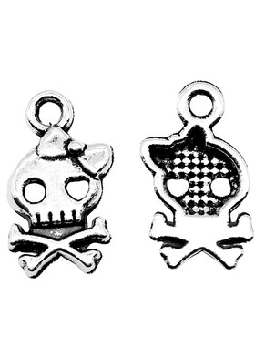 WYSIWYG 40pcs 16x9mm Antique Silver Color Skull Bow Charms C