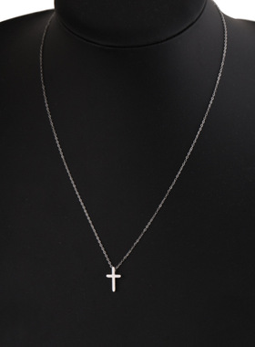 Mirror Stainless Steel Exquisite Small Hole Bead Cross Neckl