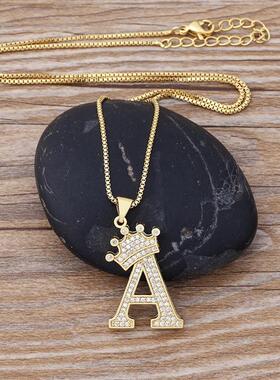 Nidin  Luxury Copper Zircon A-Z Crown Alphabet Pendant Chain
