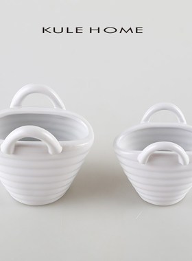 KULE HOM 田园风复古螺纹陶瓷花篮置物摆件插花民宿花瓶隔板装饰