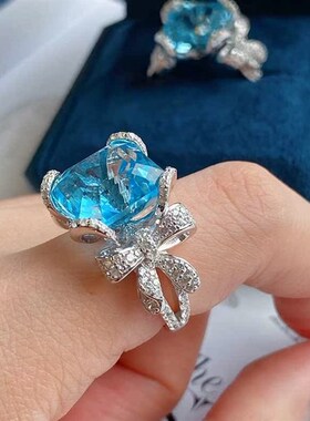 High-end artificial aquamarine topaz bow full diamond open r