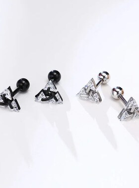 Men Stud Earring ,Triangle Pierced Crystal Zircon Stud Earri