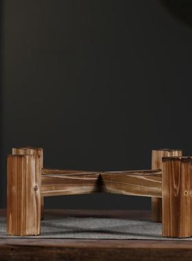 紫砂茶叶罐实木底座木架紫陶水缸石磨大花盆鱼缸酒坛支架防潮防腐