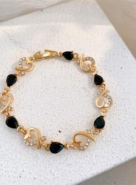 Black Heart Diamond Bracelet Womens Fashion Light LuxuryFash