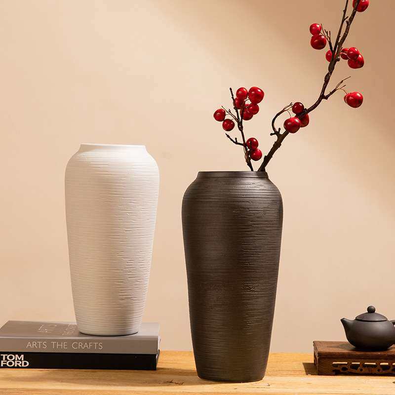 粗陶复古拉丝陶罐陶瓷花瓶摆件客厅插干花家居民宿样板间装饰摆件,淘宝优惠券,粉丝福利购,淘宝优惠卷