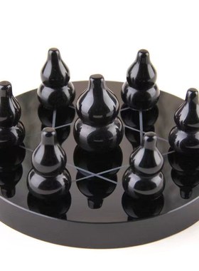 天然黑曜石葫芦七星阵摆件彩红眼葫芦黑色水晶福禄开业送礼品