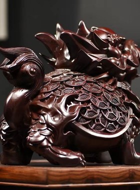 黑檀木雕龙龟摆件实木质龙头龟玄武家居办公室送礼装饰红木工艺品
