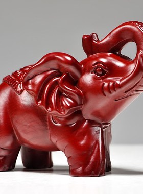 红色实木质大象摆件一对象木雕小象客厅玄关家居装饰红木质工艺品