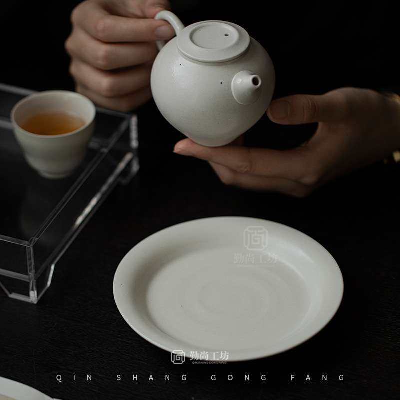 复古诧寂风手工粉引素白壶承陶瓷茶道配件盖碗底托家用果盘茶点盘,淘宝优惠券,粉丝福利购,淘宝优惠卷