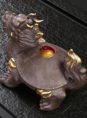招财龙龟摆件玄关客厅办公室家居装饰茶室茶桌面摆设紫砂茶宠可养