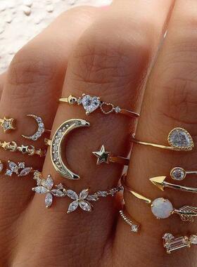 Silver Color Crystal Rings Set for Women, Cubic Zirconia Moo