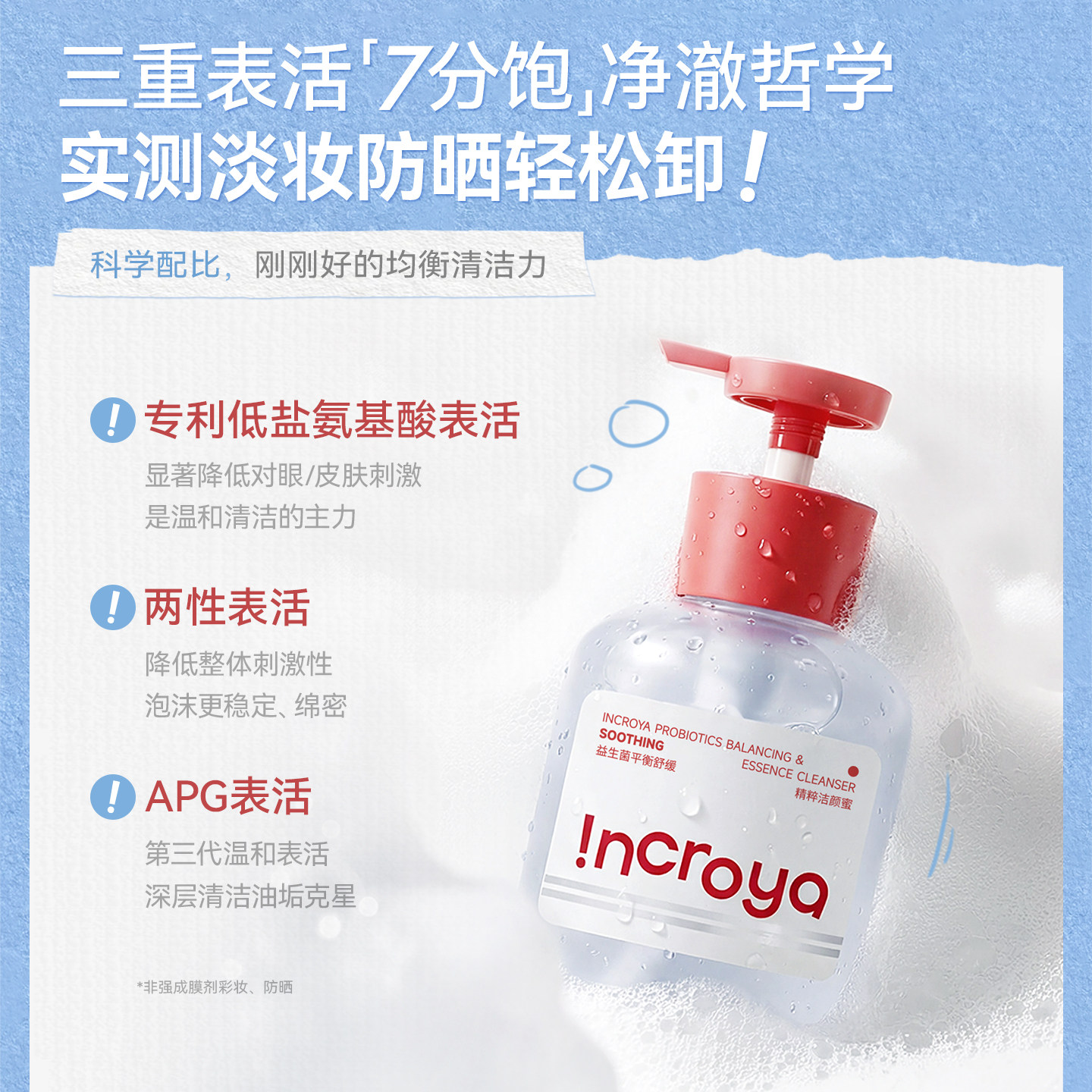 INCROYA益生菌Pro洁颜蜜洗面奶深层清洁氨基酸敏感肌温和洁面