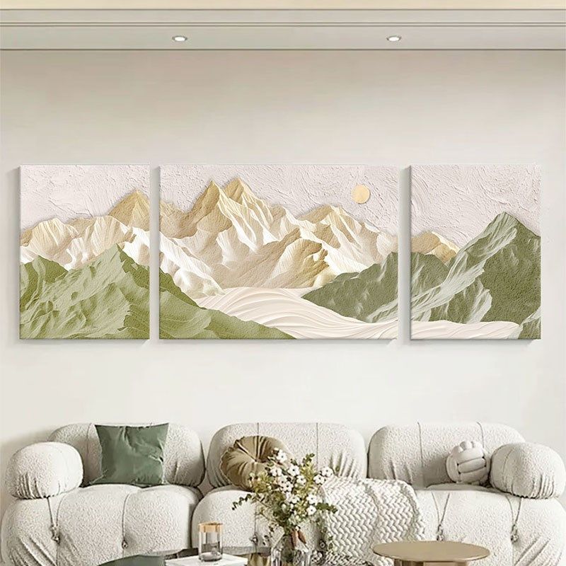 奶油风客厅装饰画抽象立体砂岩肌理画背有靠山沙发背景墙三联挂画,淘宝优惠券,粉丝福利购,淘宝优惠卷