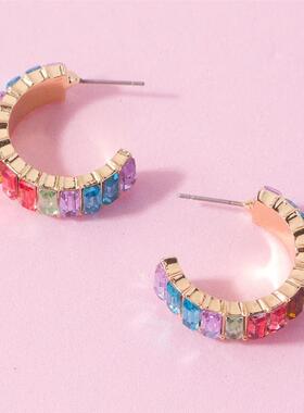 Lost Lady Fashion Multi-Color Crystal Glass C Cuff Stud Earr