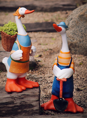 可爱田园风大鸭子树脂落地摆件庭院阳台花园装饰多肉卡通小花盆