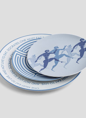 Sophi 古希腊文化 复古陶瓷装饰盘摆件蓝色 家居艺术盘礼品