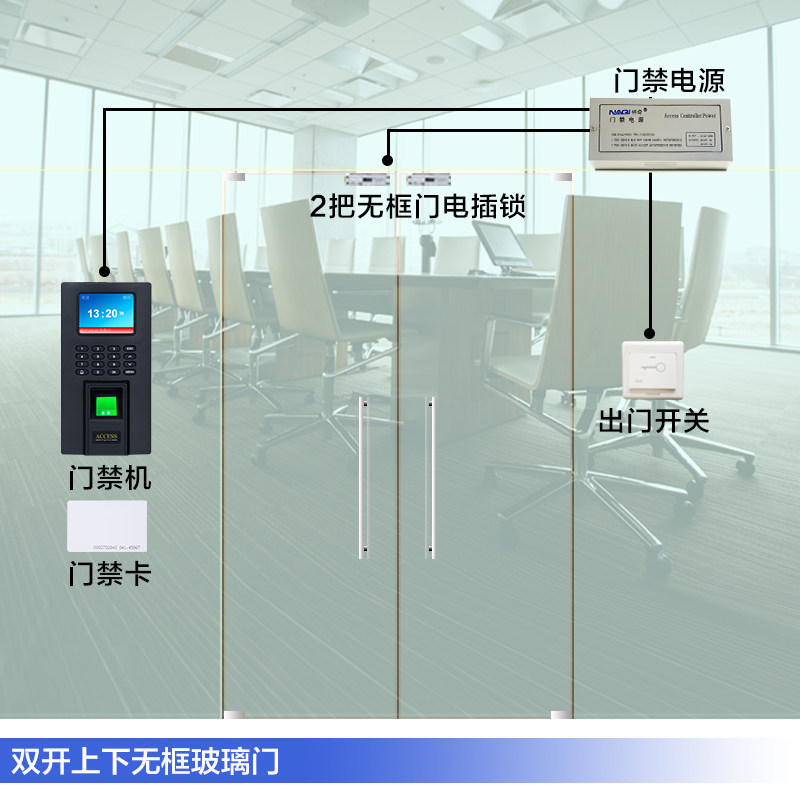 Fingerprint access control system set glass door swipe card password lock attendance electronic access control machine all-in-one magnetic lock
