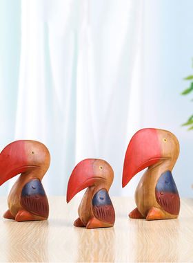 泰国木雕工艺品东南亚风格手工卡通可爱小鸟摆件办公室桌面装饰