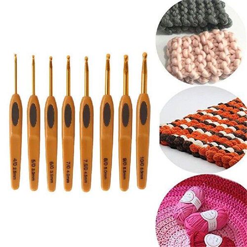 8Pcs Crochet Hooks Set ABS Handle Aluminium Knitting - 图0